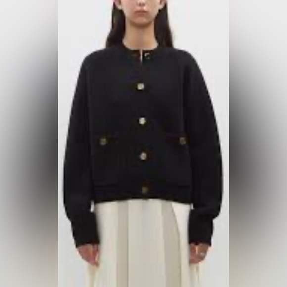 Toteme’ Black Wool Gold Button Cardigan Sweater Size Small $720 - Picture 1 of 11